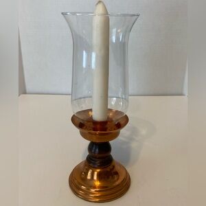 Vintage Copper/Wood Candle Holder With Glass Shade